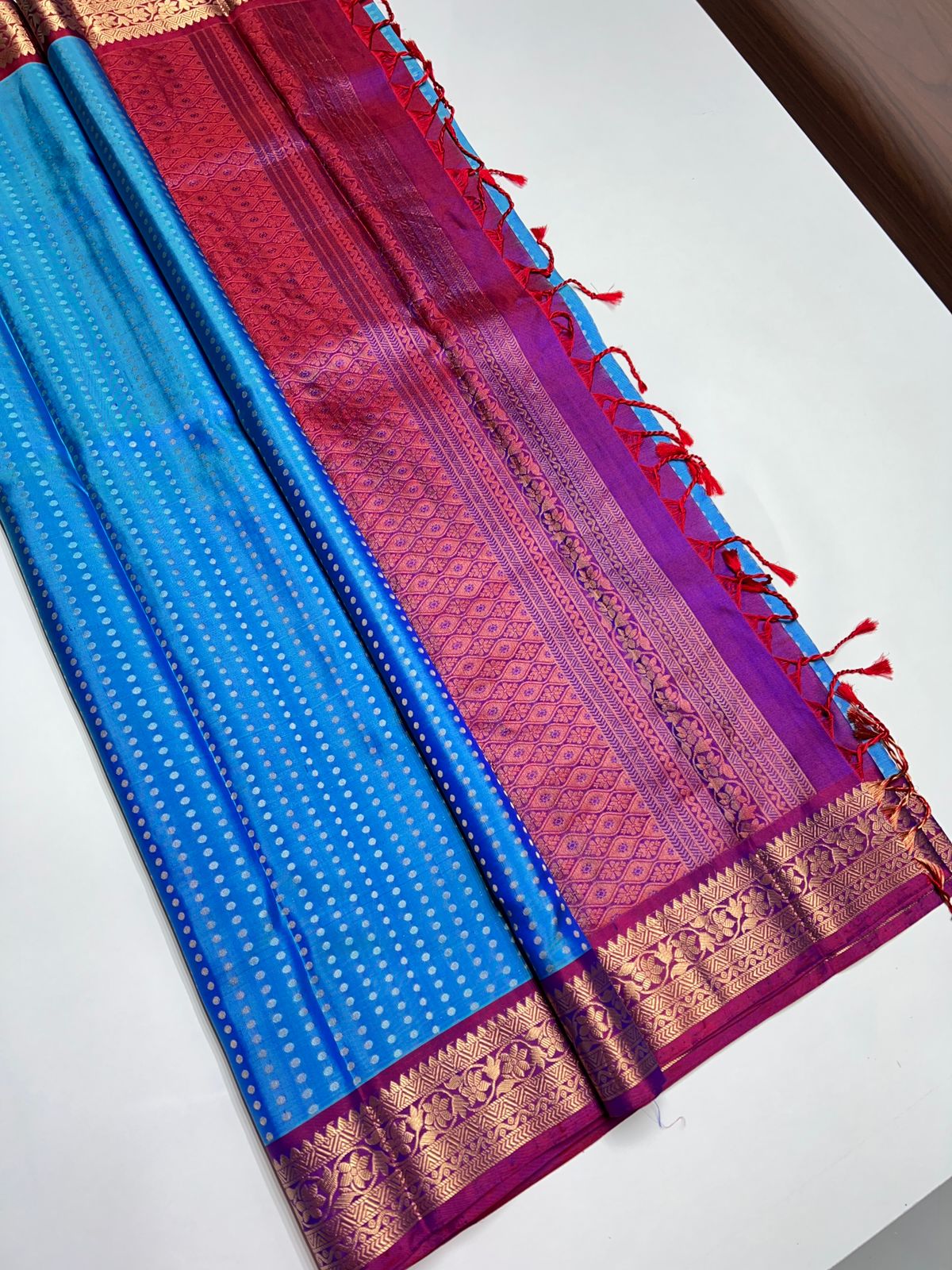 Peacock Blue & Magenta - Soft Silk Saree