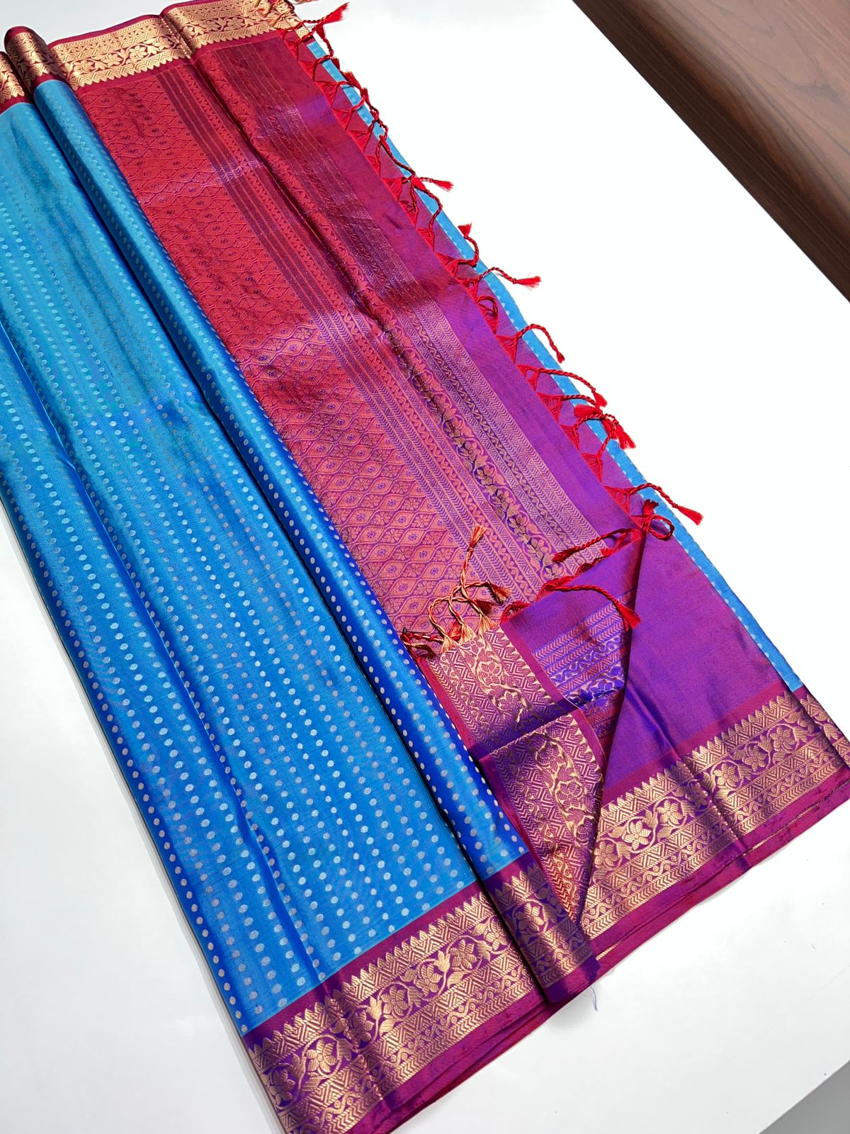 Peacock Blue & Magenta - Soft Silk Saree