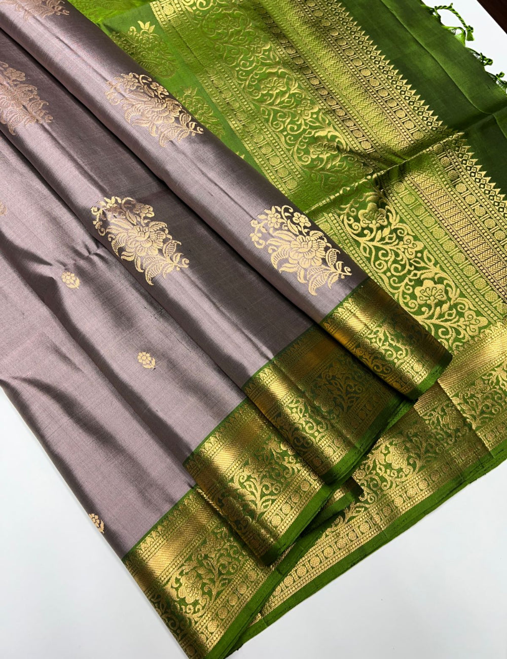 Grey & Green - Soft Silk Saree