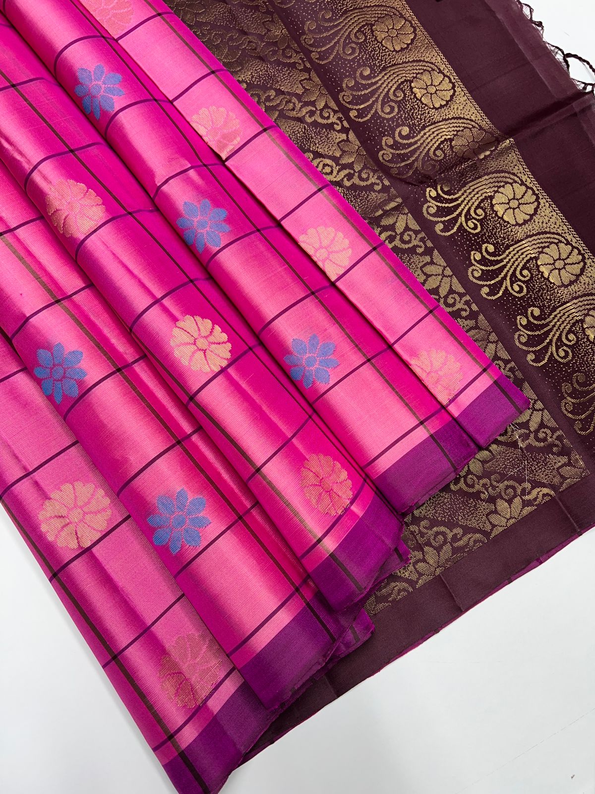 Lotus Pink & Coffee Brown - Soft Silk Saree
