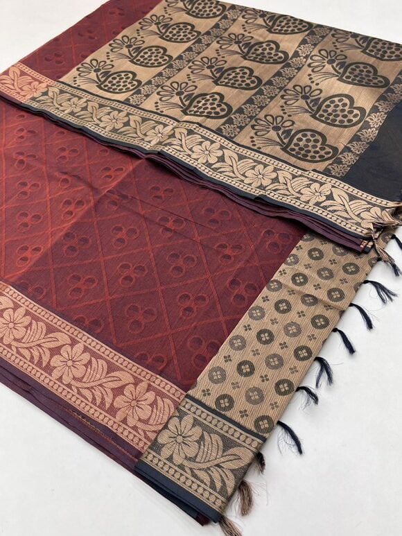 MAROON & JAQUARD BLOUSE COLOR - PURE COTTON SAREE