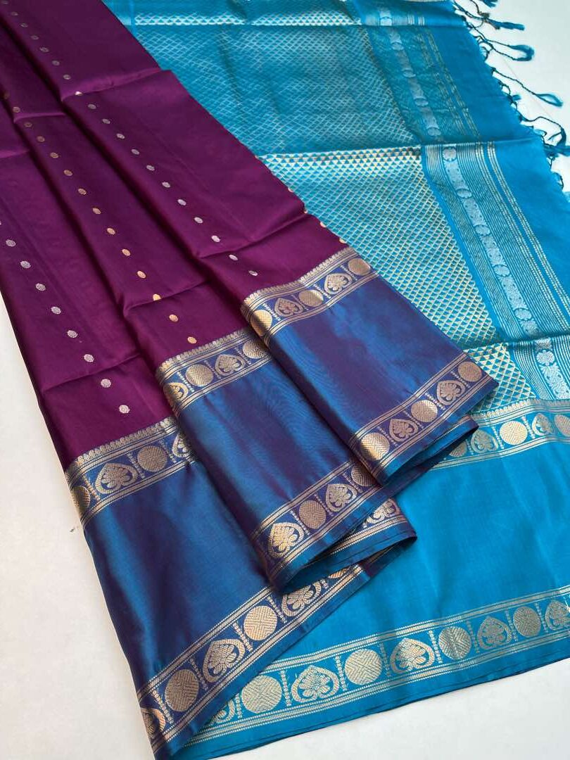 Purple & Peacock Blue - Soft Silk Saree