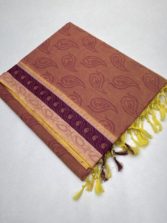 ORANGISH PEACH - PURE COTTON SAREE