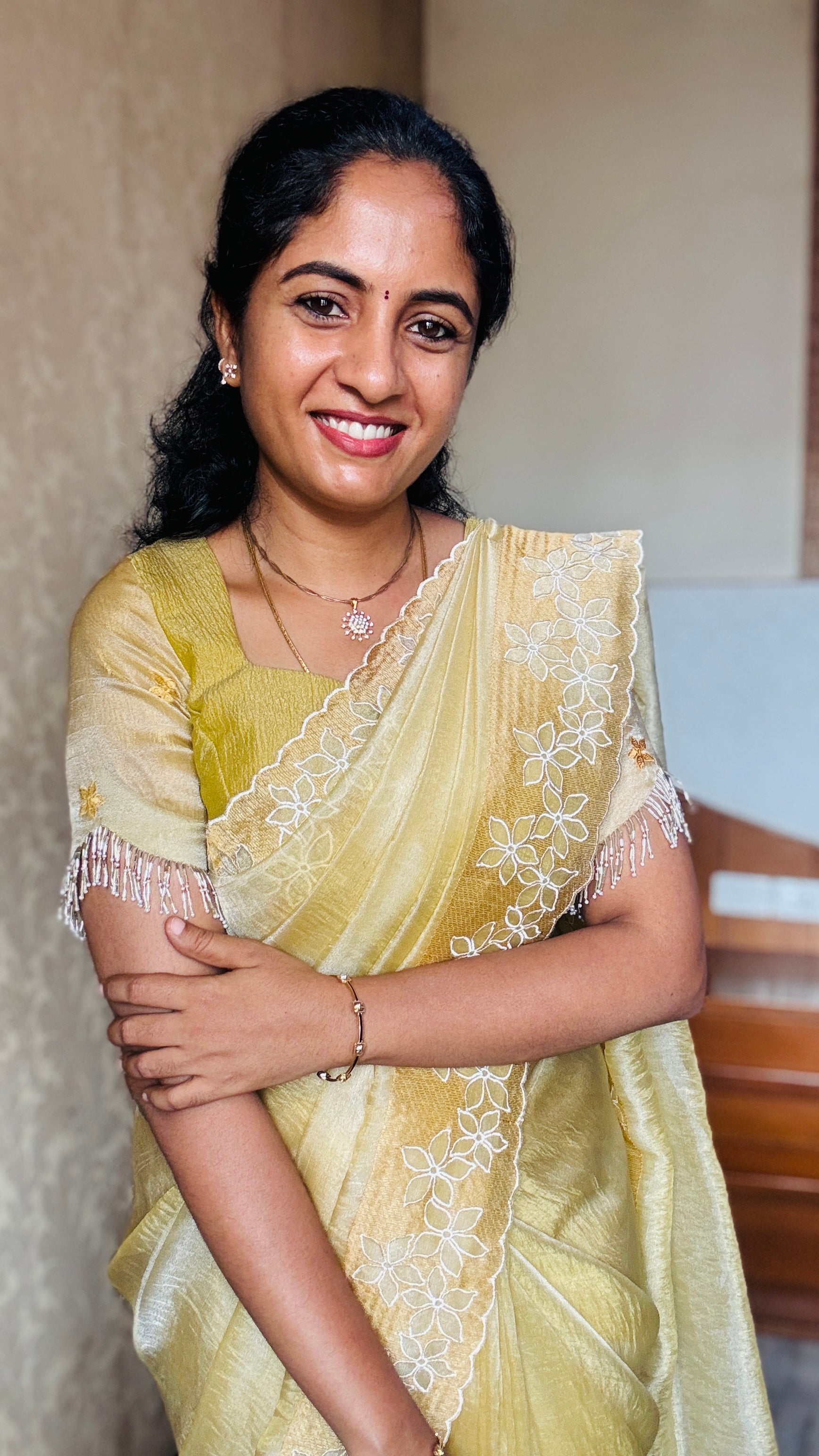 Golden Yellow - Organza Embroided Saree