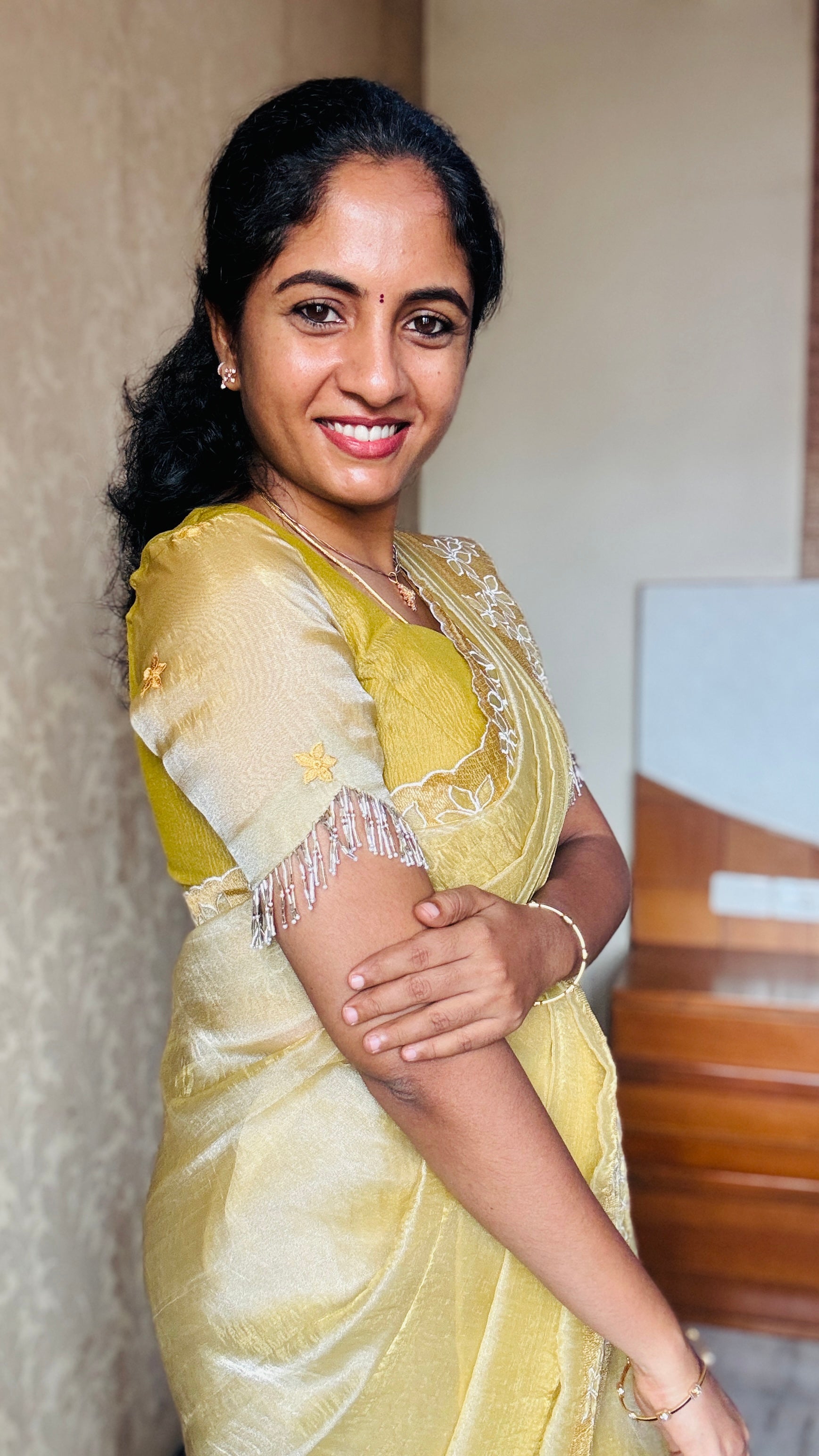 Golden Yellow - Organza Embroided Saree