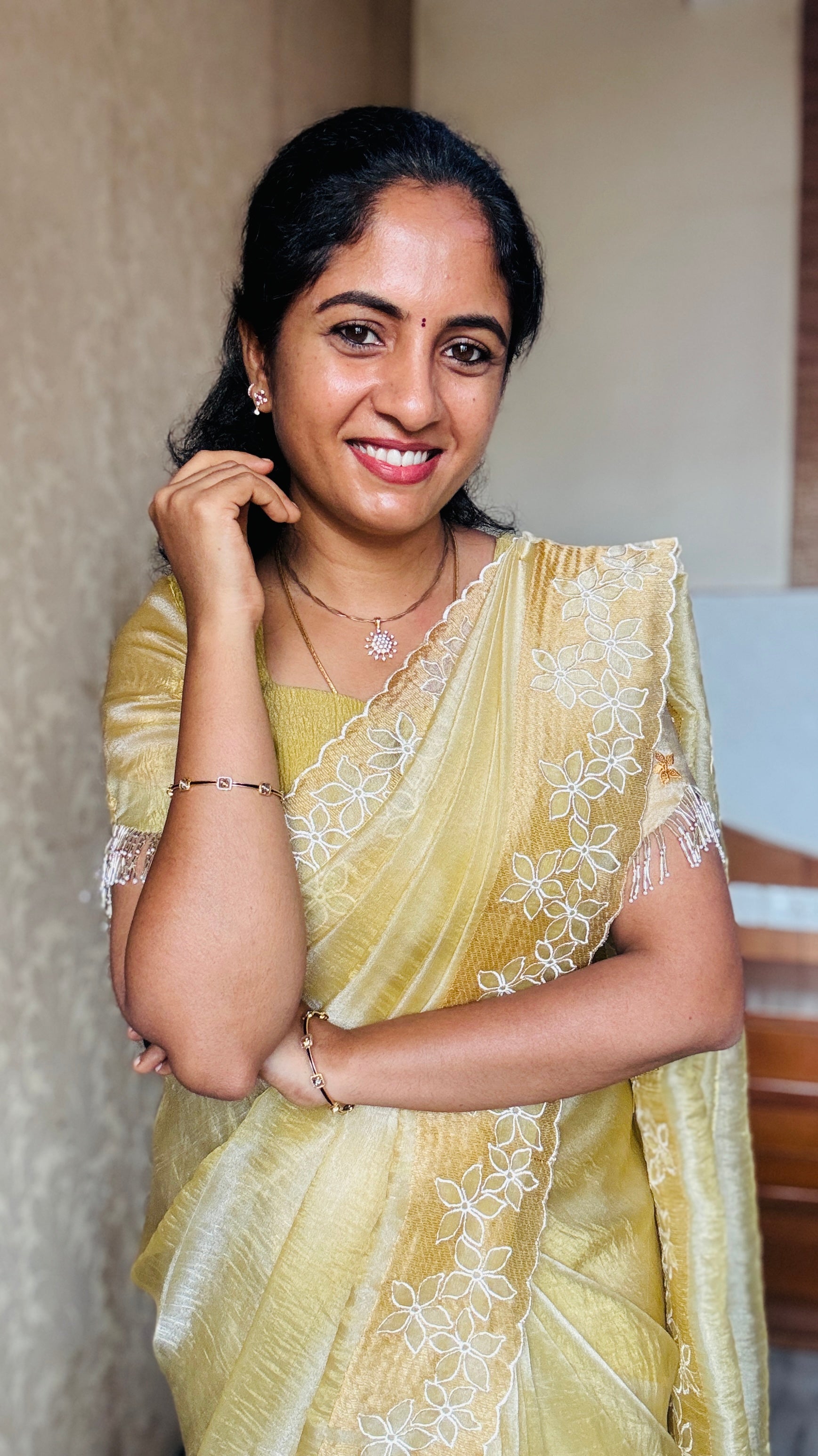 Golden Yellow - Organza Embroided Saree
