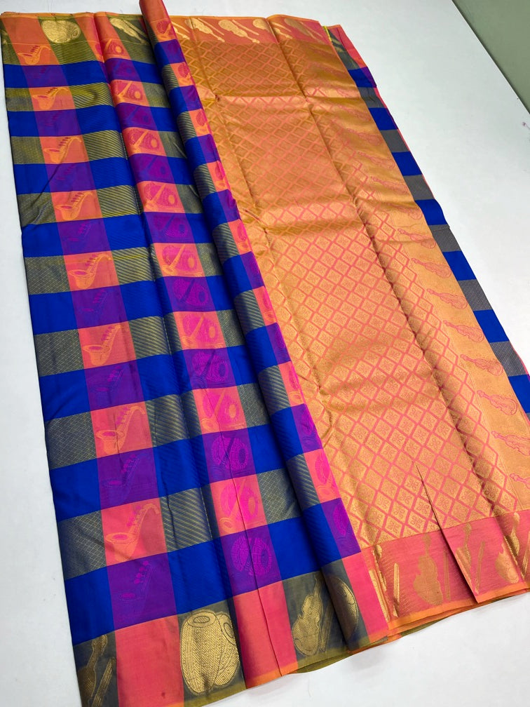 Multicolor Checks - Soft Silk Saree