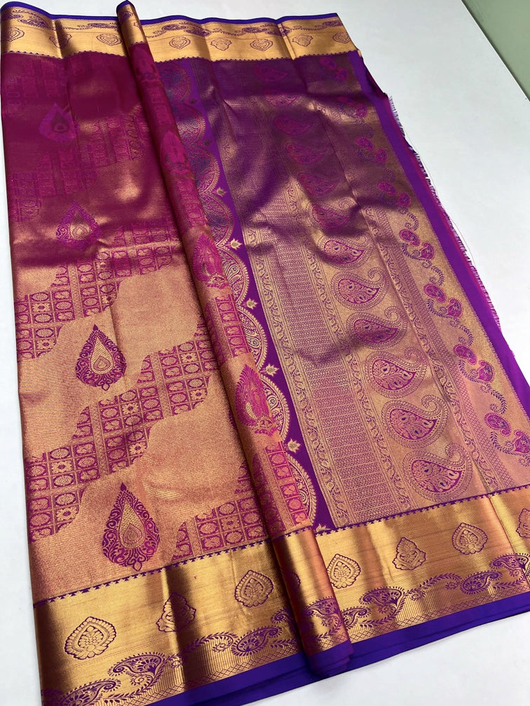 Magenta Pink & Purple - Kanjeevaram Silk Saree