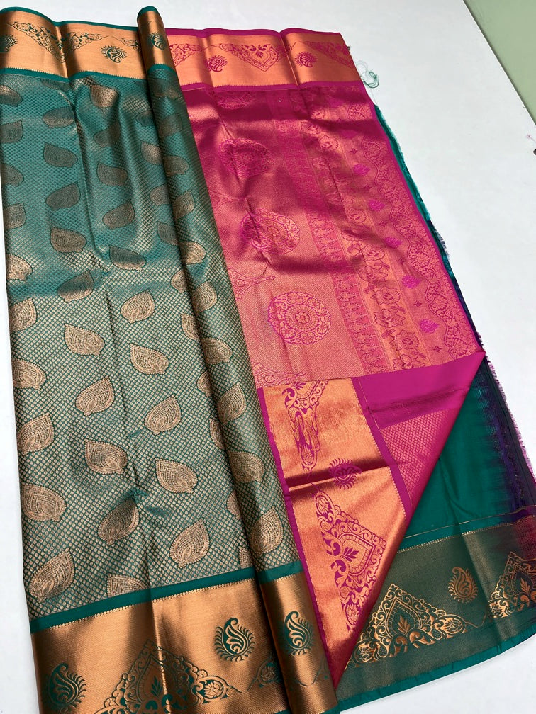 Green & Pink - Soft Silk Saree