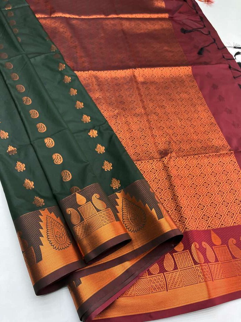 GREEN & MAROON - SEMI SILK SAREE