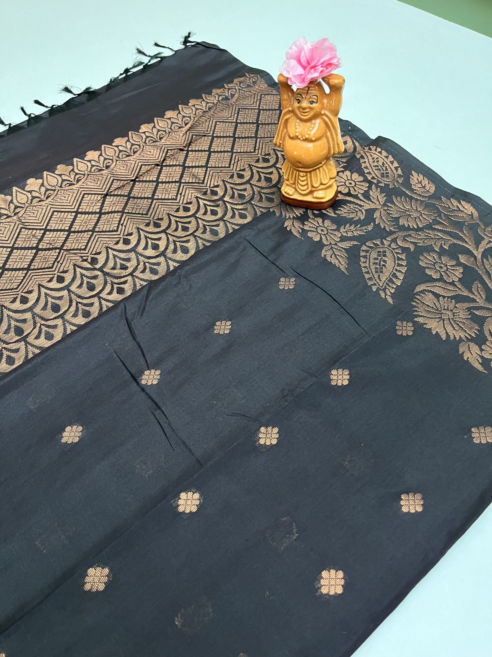 Soft Cotton Double side Turning boder saree in Black color