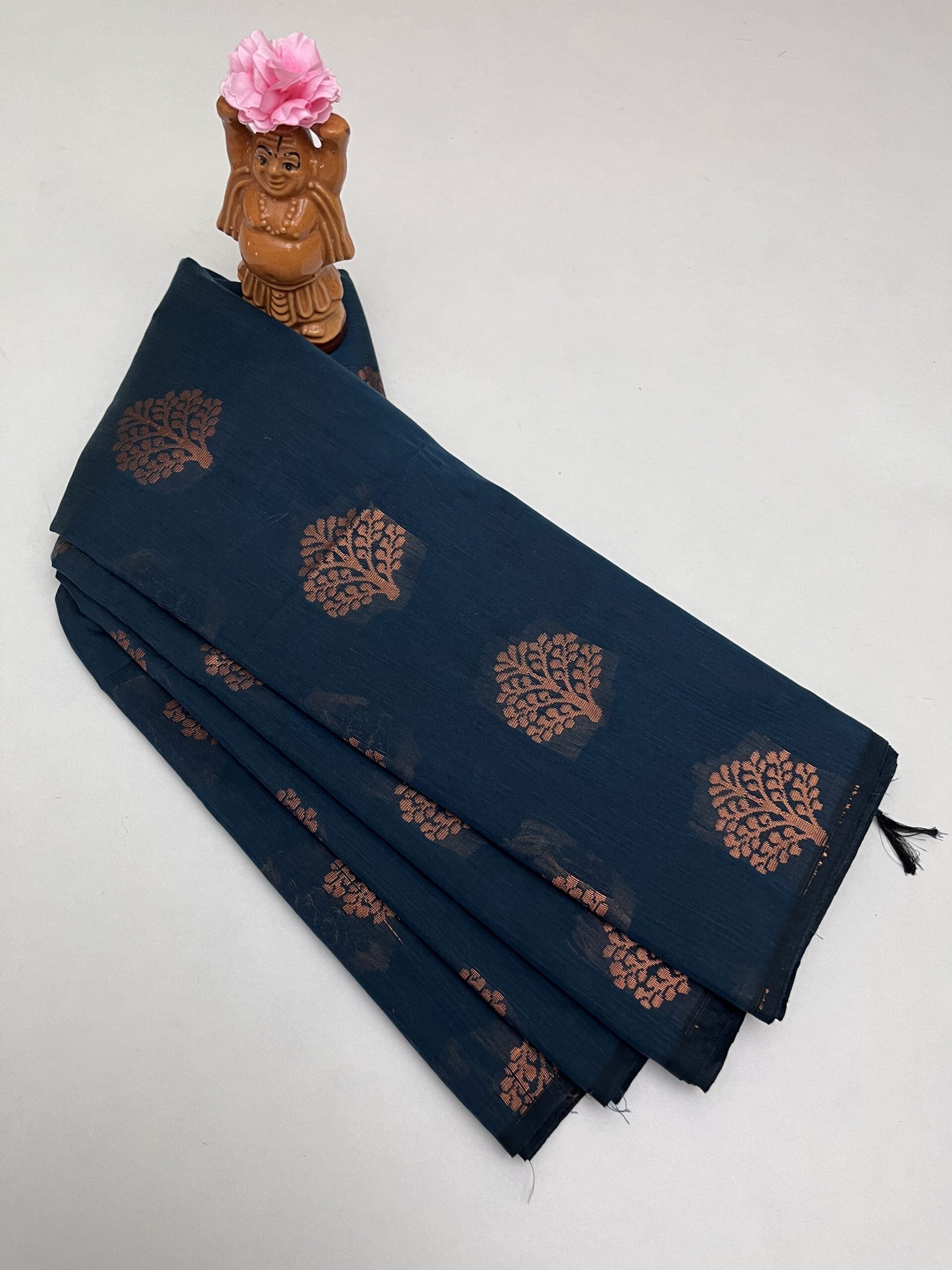 Soft Cotton Bhutta saree in Navy Blue color