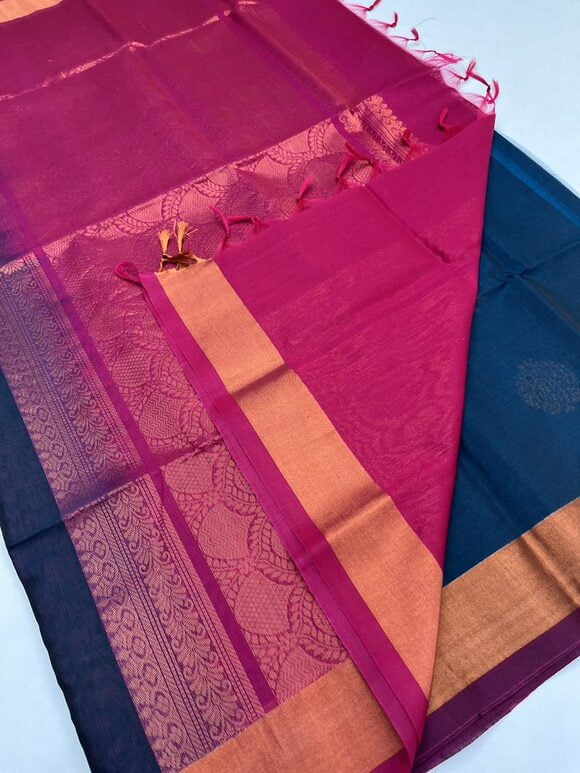 Peacock Blue & Rani Pink - Silk Cotton