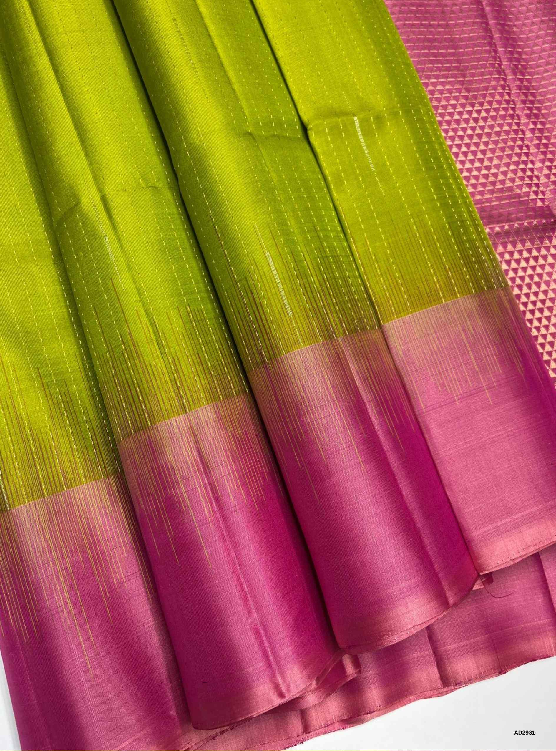 Parrot Green & Pink - Soft Silk Saree