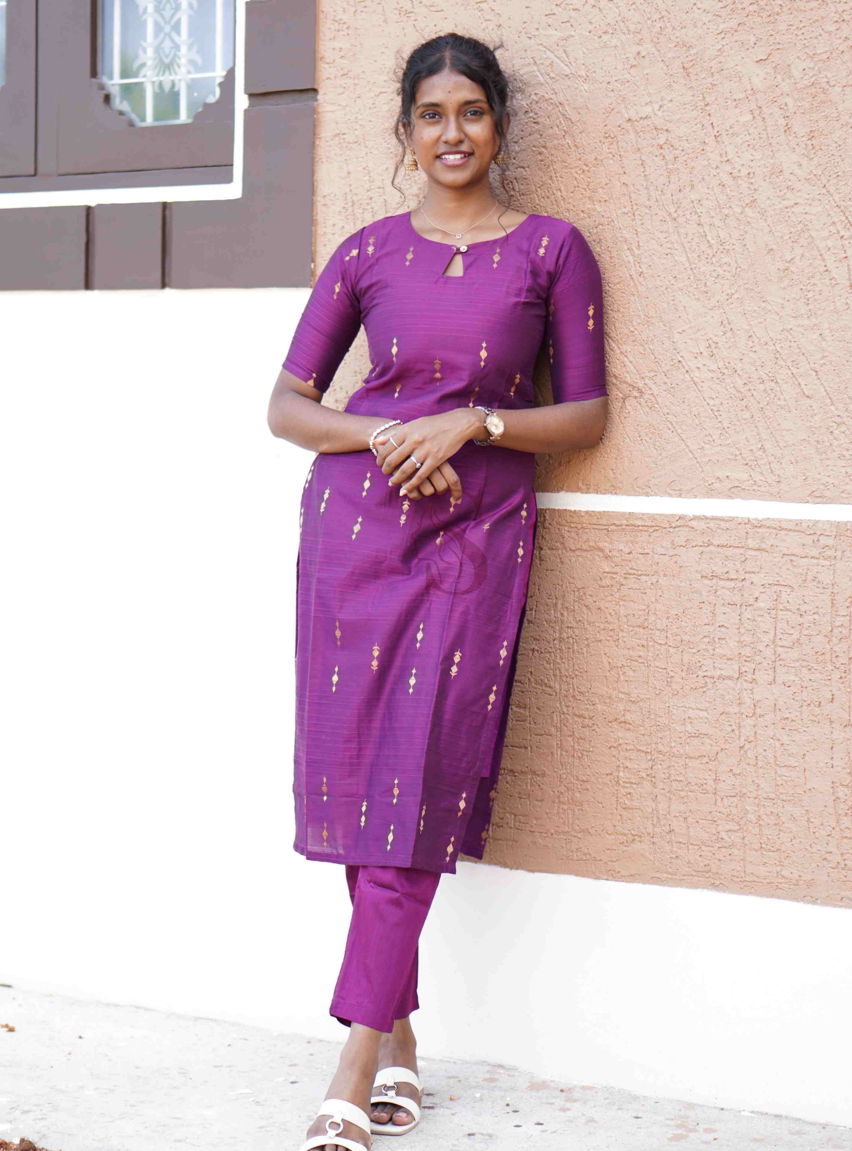 Purple & Gold Kurti Set (Without Dupatta)