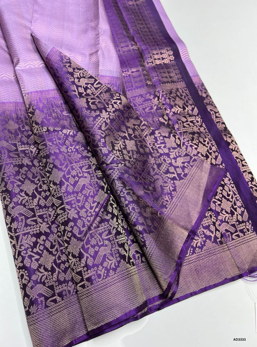 Handwoven Purple Full Brocade Soft Silk Saree featuring gold zari motifs and borders"
