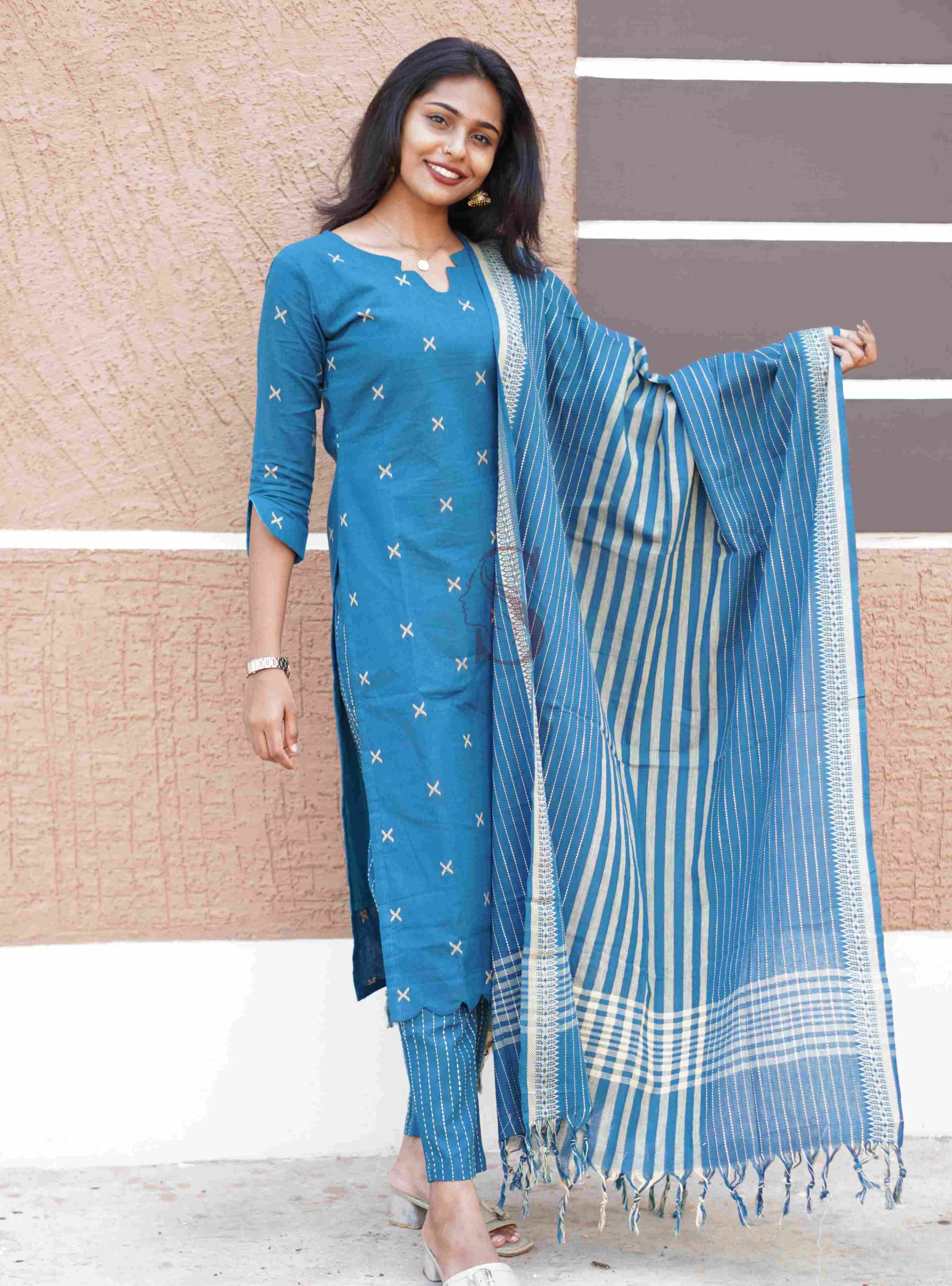 Woven Grace - Salwar Set with Striped Dupatta