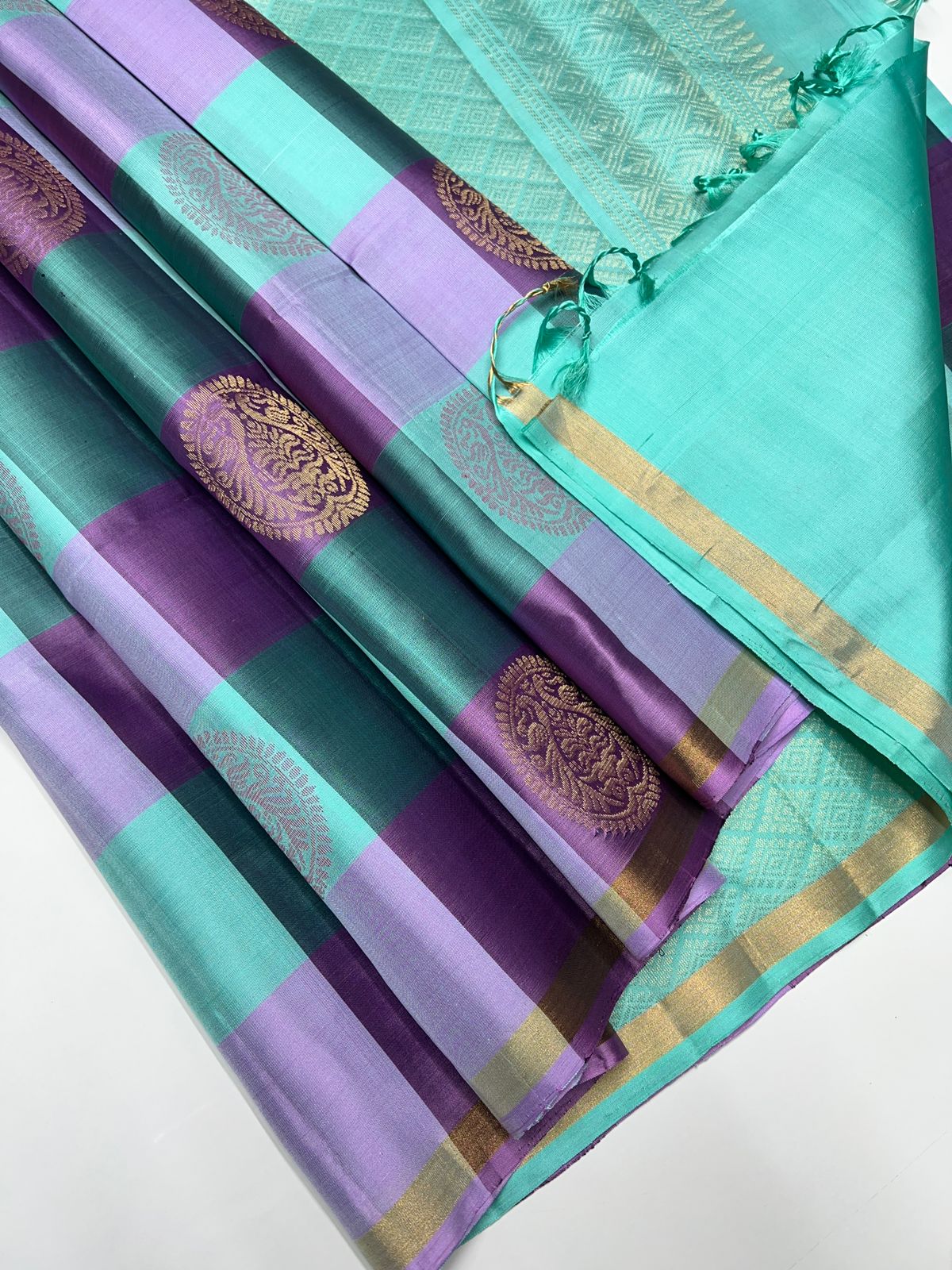 Turquoise & Lavender - Soft Silk Saree
