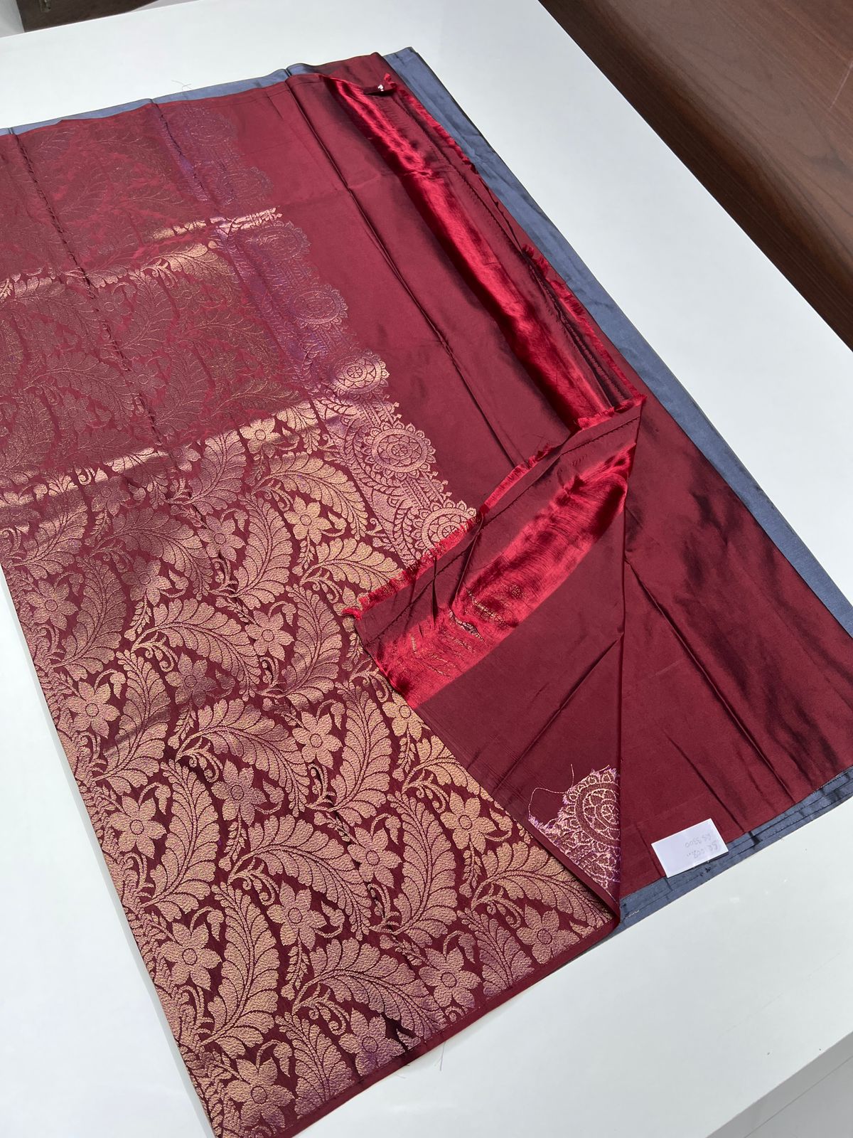 Grey & Maroon  - Semi Silk Saree
