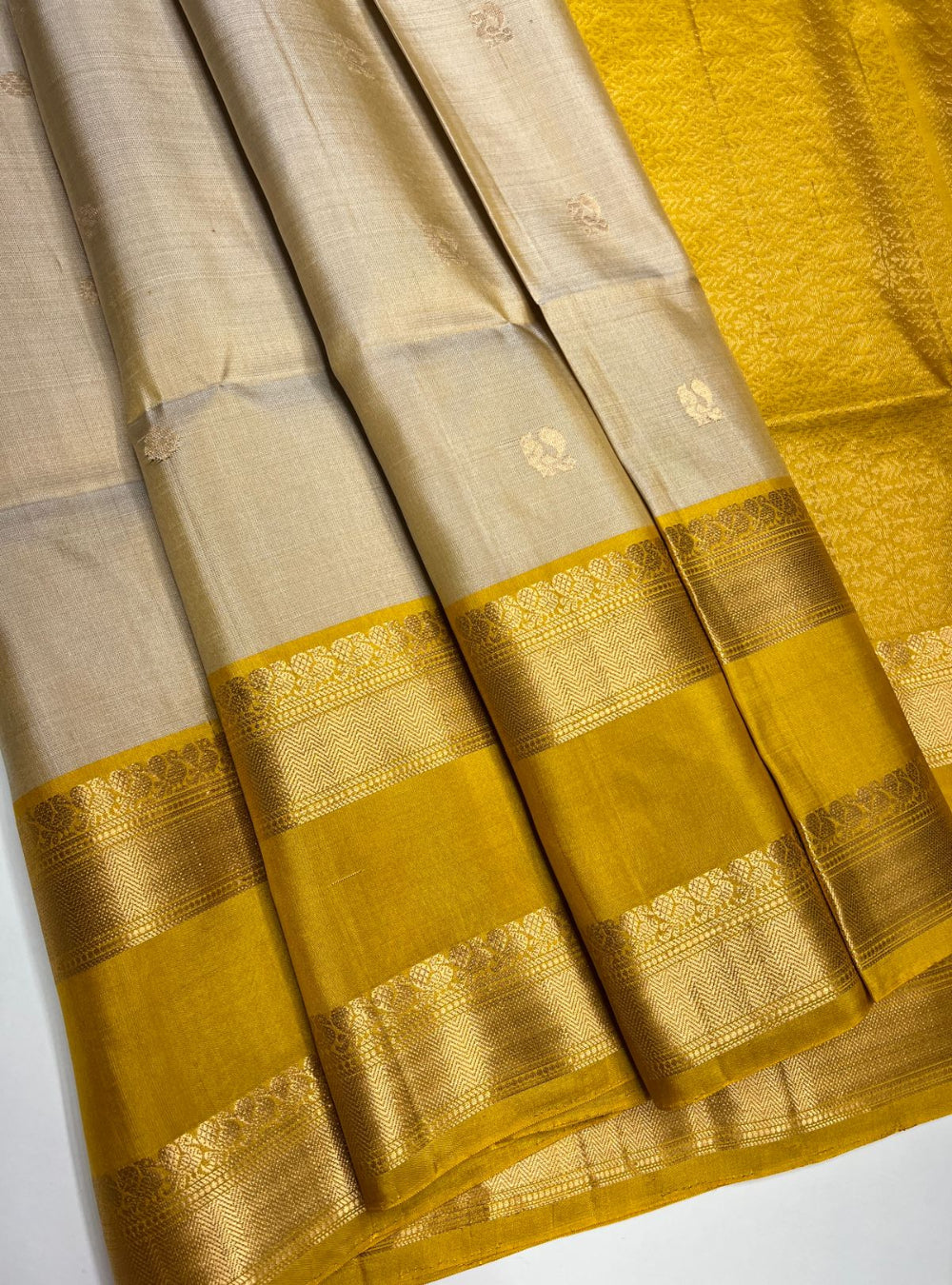 Ivory & Yellow - Soft Silk Saree