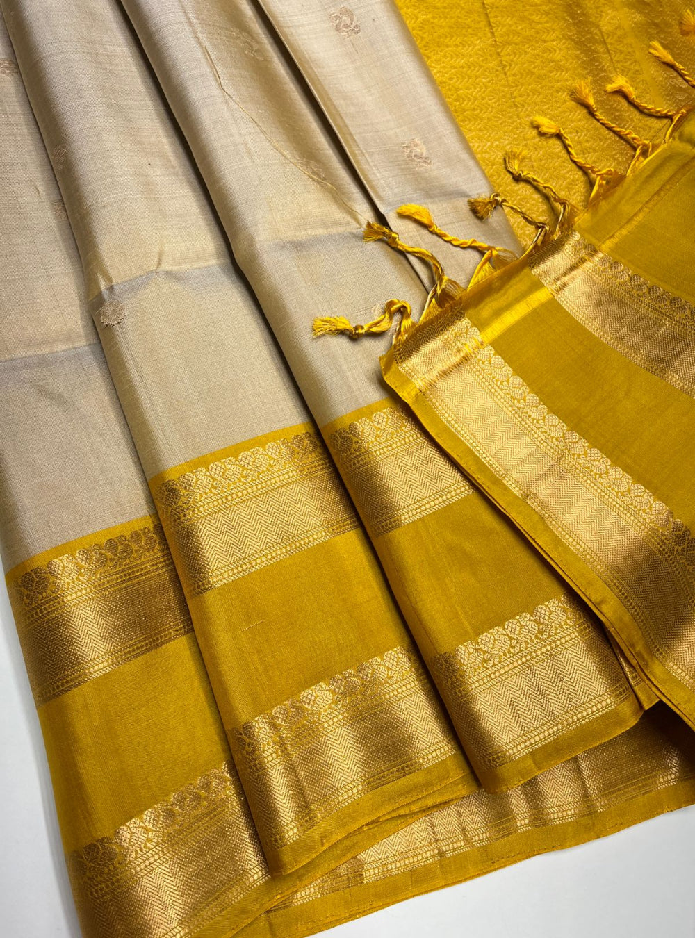 Ivory & Yellow - Soft Silk Saree