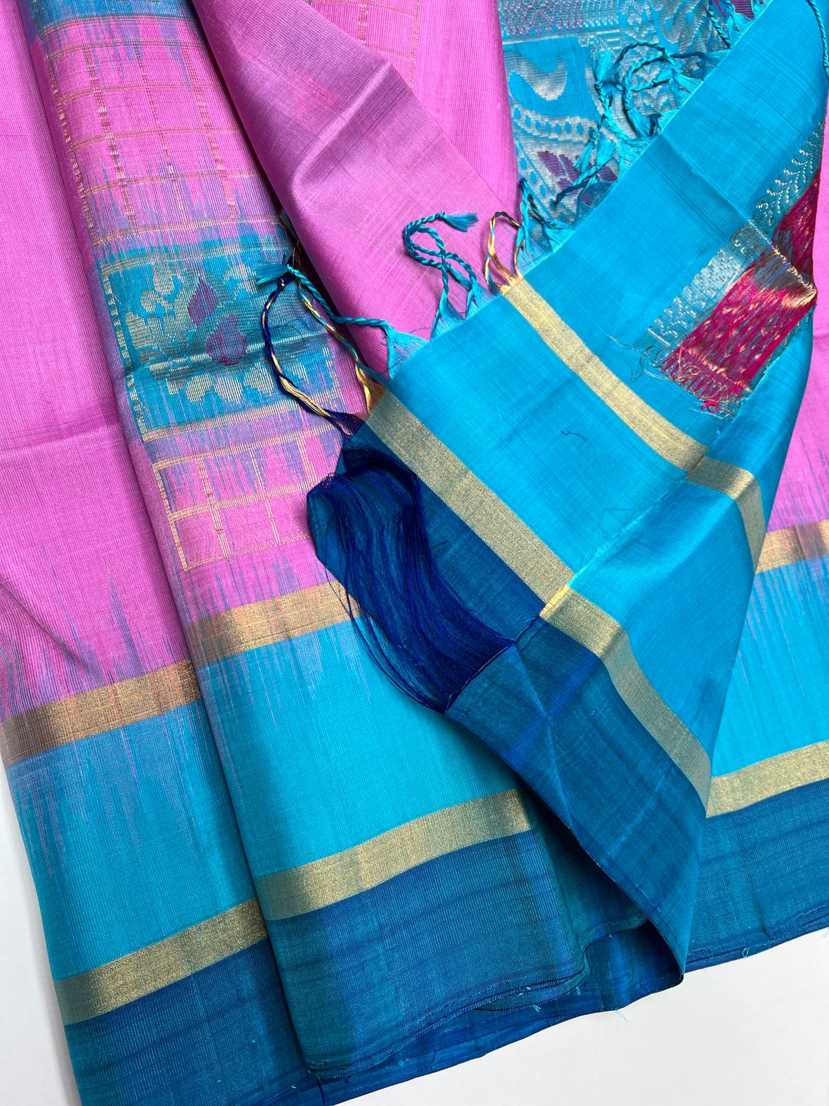 Pink & Olive Brown - Soft Silk Saree (Copy)