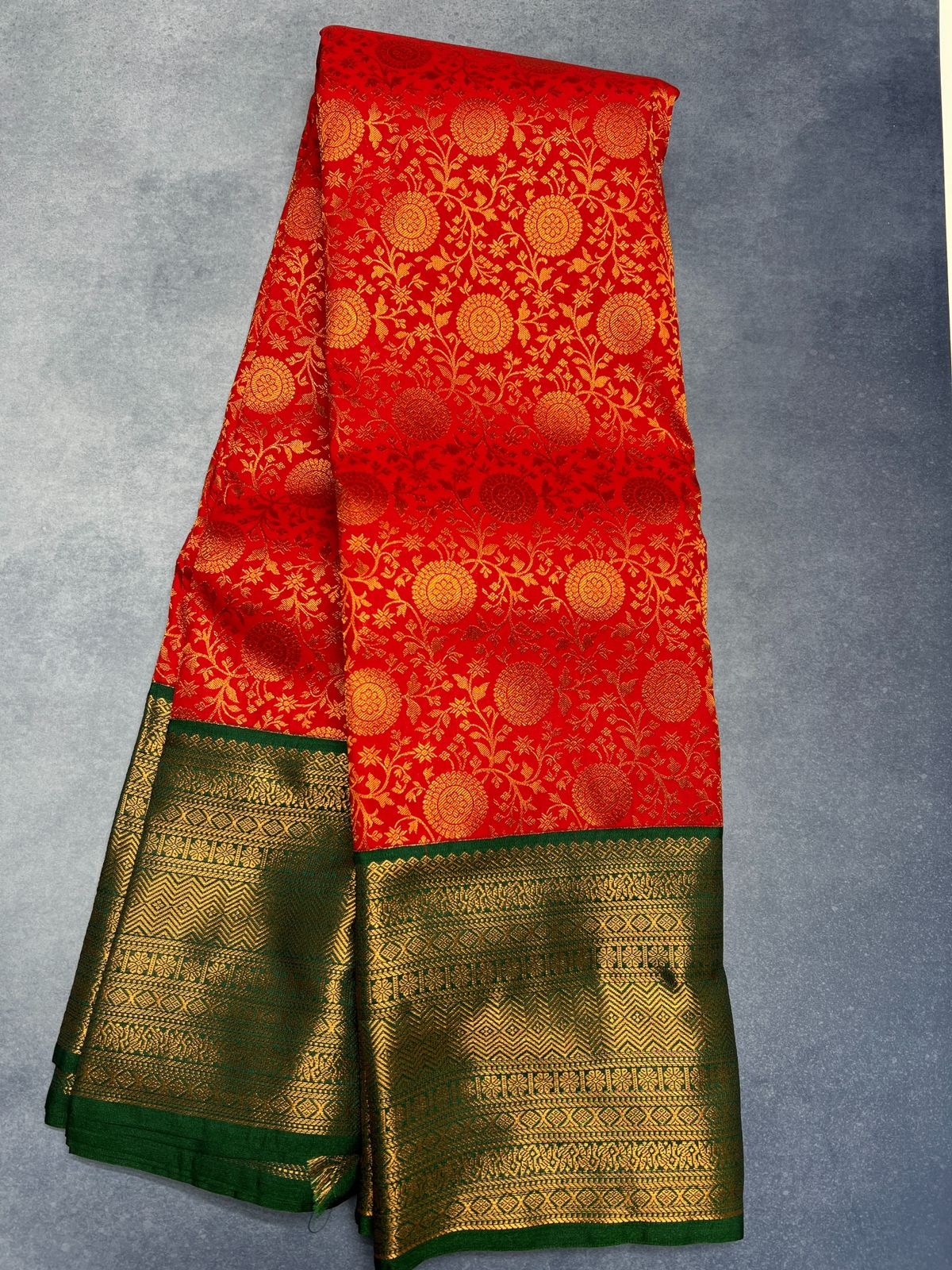 Red & Green - Semi Silk Saree