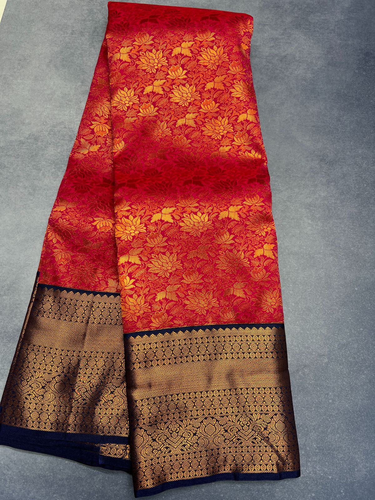 Rani Pink & Navy - Semi Silk Saree