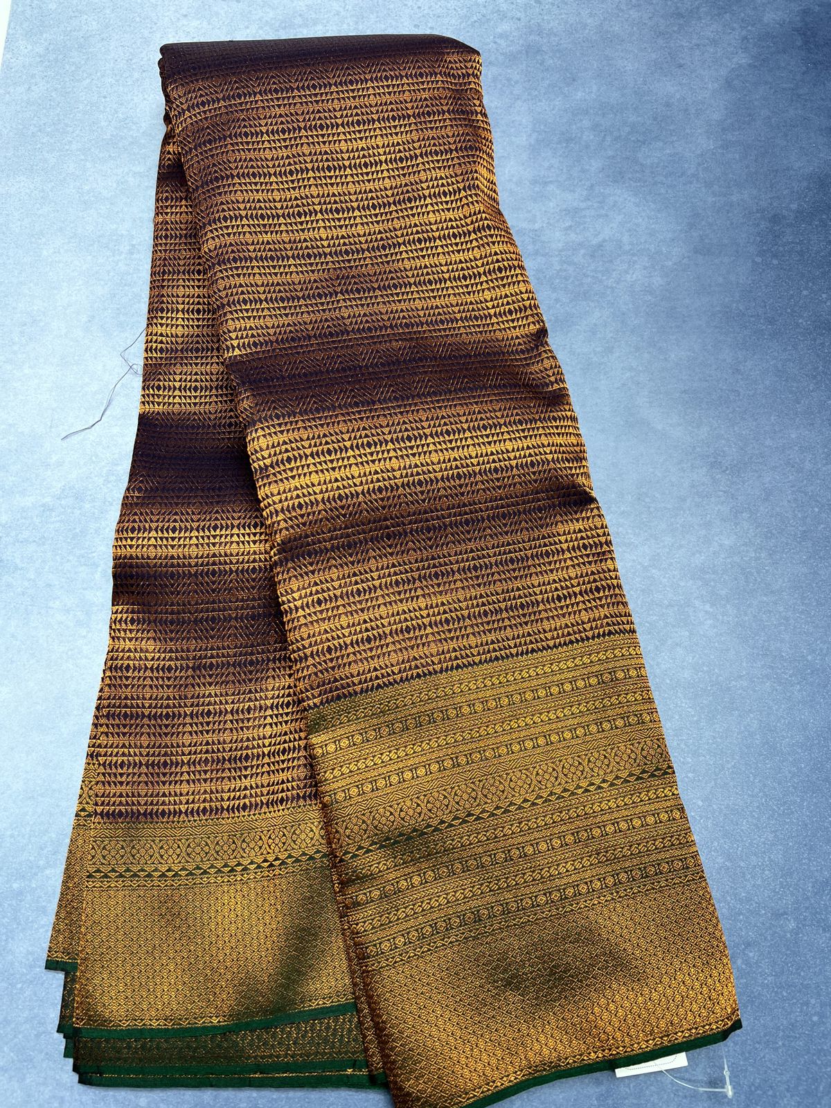 Dark Navy & Green - Semi Silk Saree