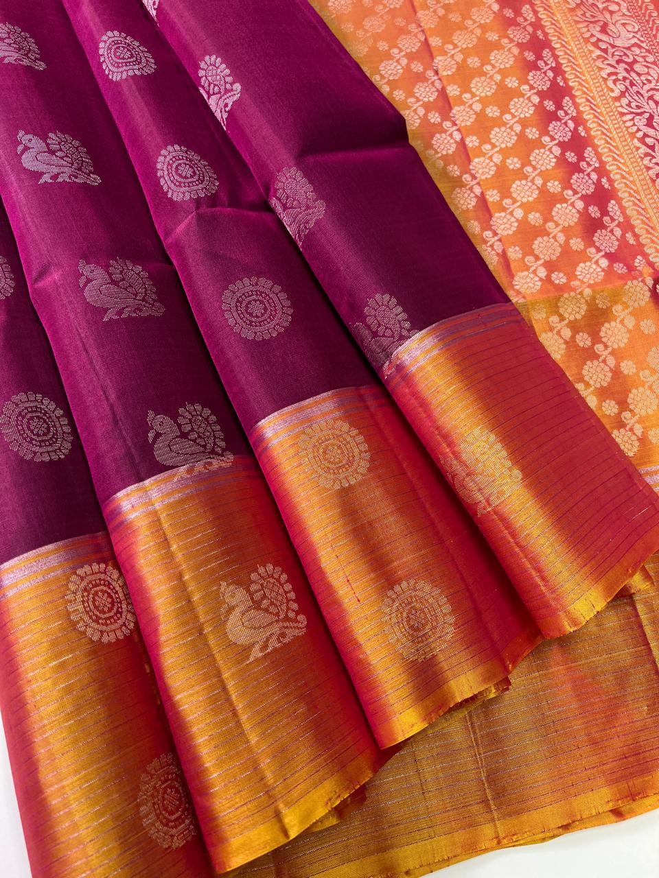 Magenta & Golden Yellow- Soft Silk Saree