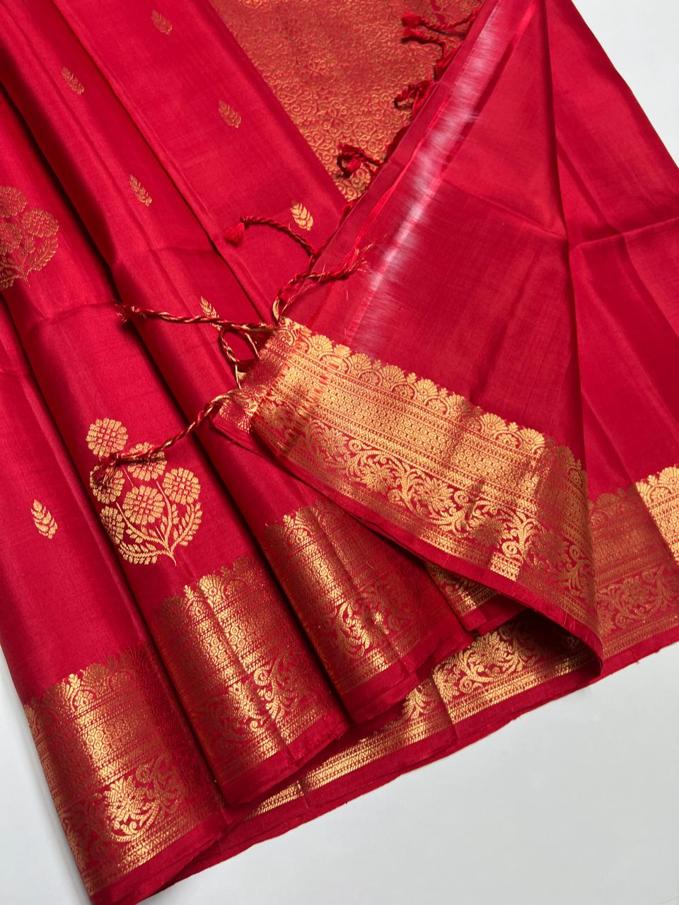 Red - Kanchi Border Soft Silk Saree