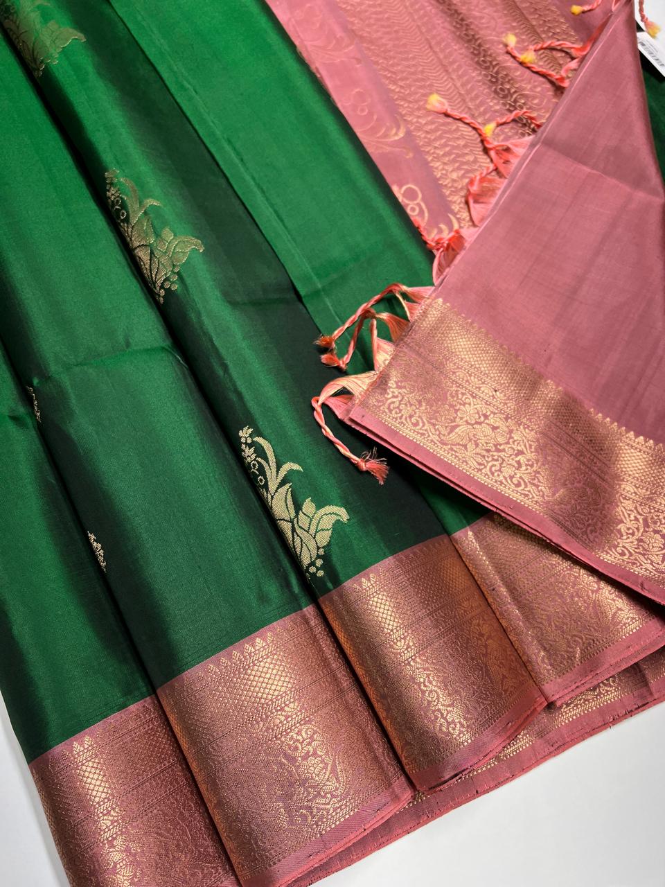 Green & Peach - Kanchi Border Soft Silk Saree