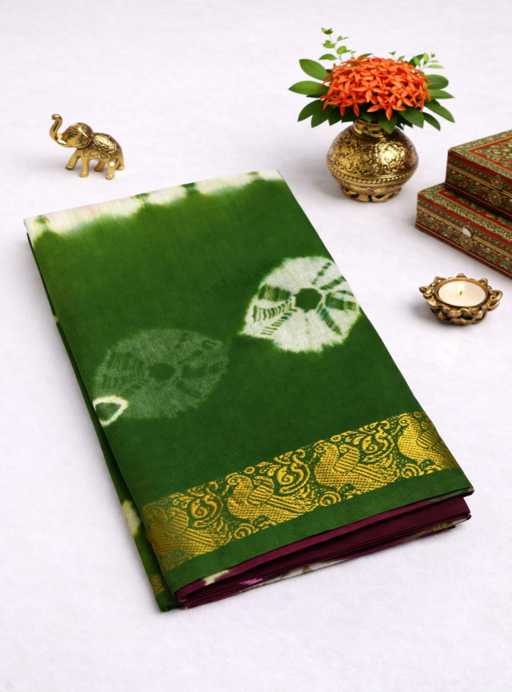 Pink & Green - Bandhini Chungudi Cotton Saree