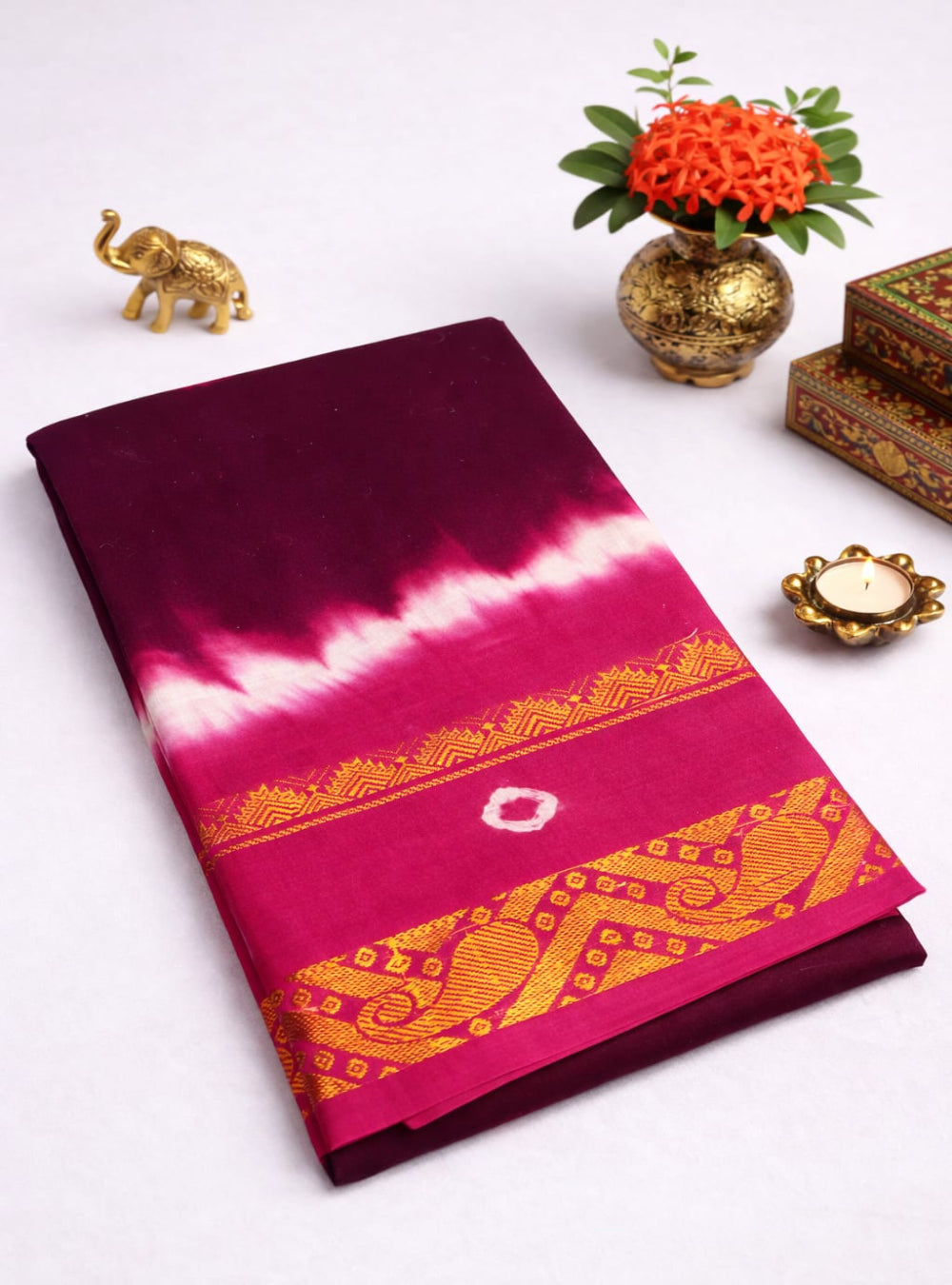 Plum & Pink - Bandhini Chungudi Cotton Saree