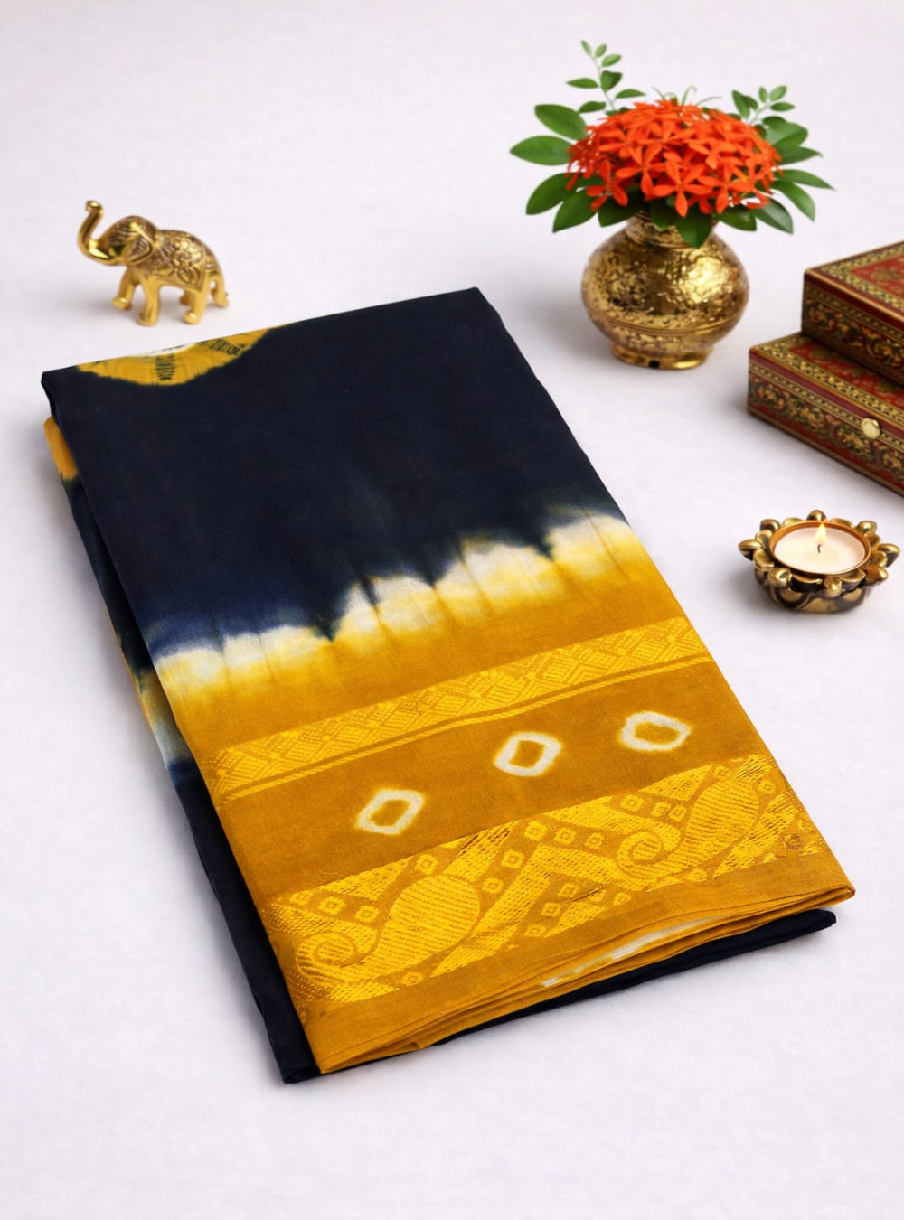 Black & Yellow - Bandhini Chungudi Cotton Saree