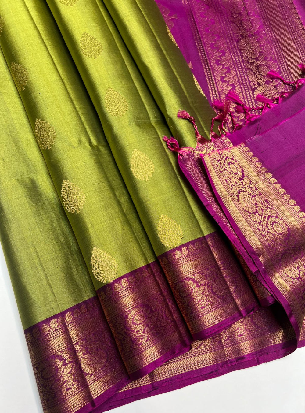 Green & Rani Pink - Kanchi Border Soft Silk Saree