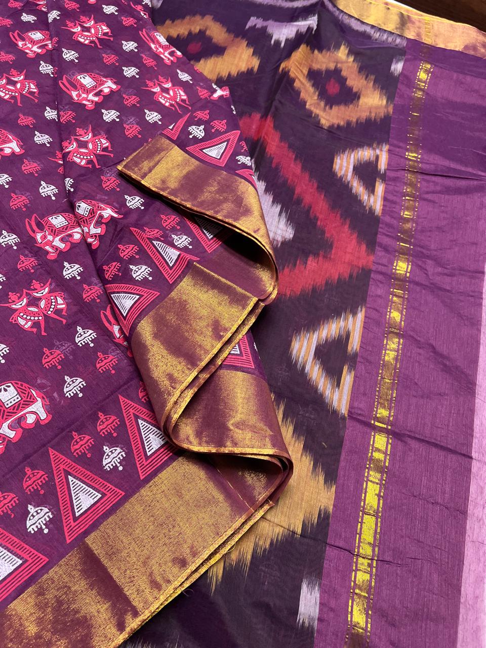 Purple & Plum - Ikkat Kotta Cotton Saree