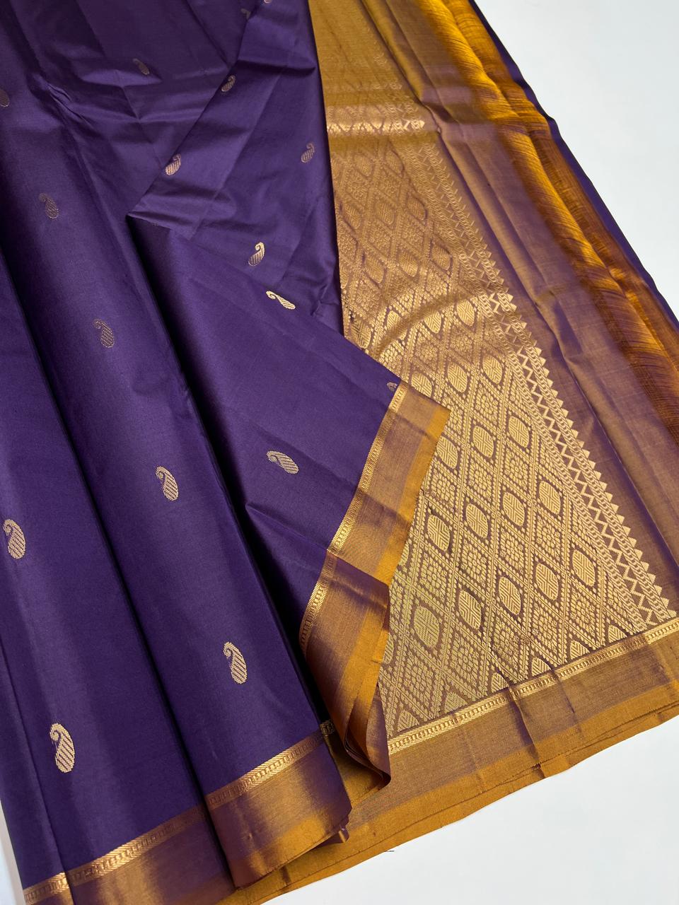 Purple & Brown - Soft Silk Saree