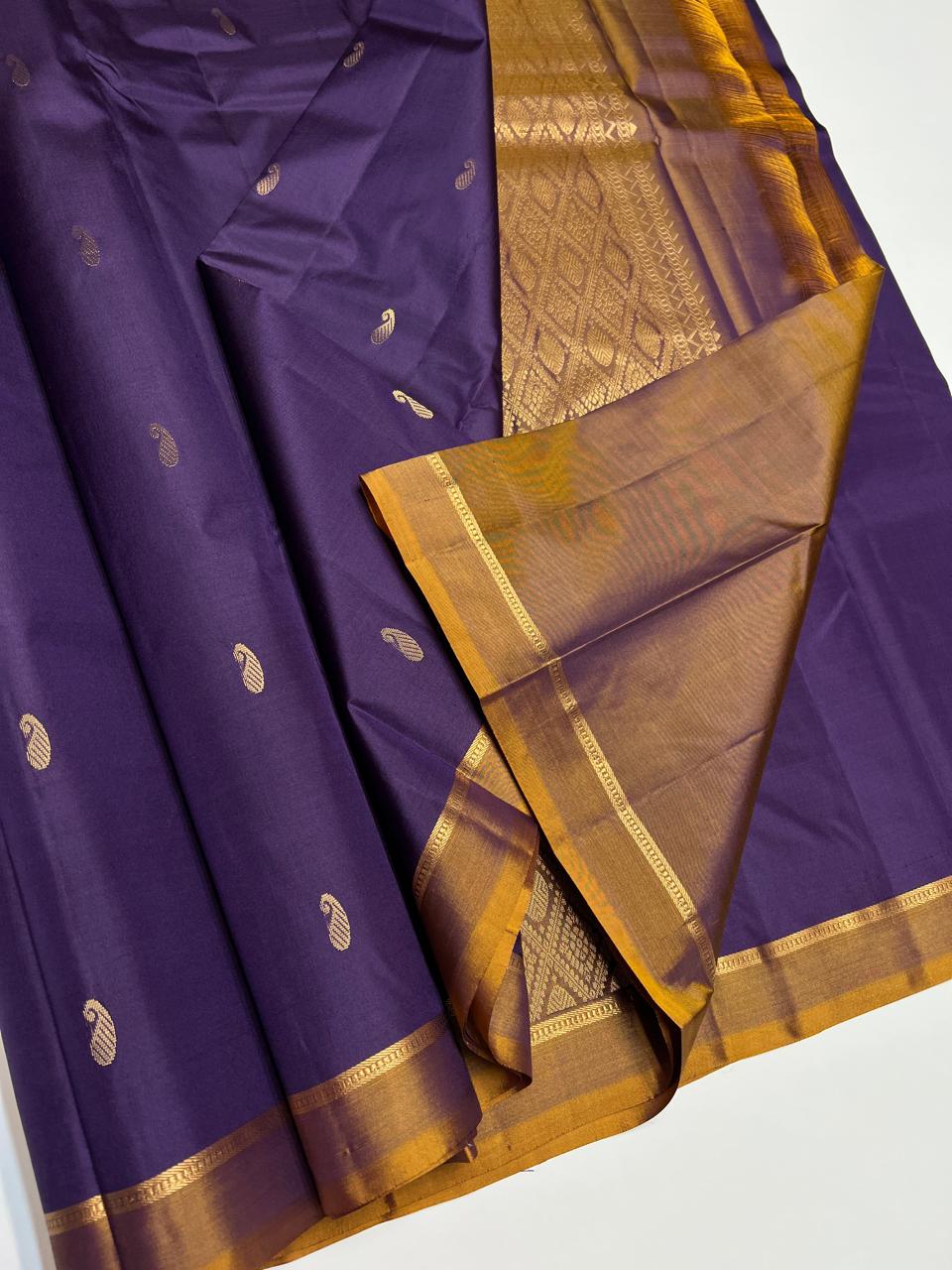 Purple & Brown - Soft Silk Saree