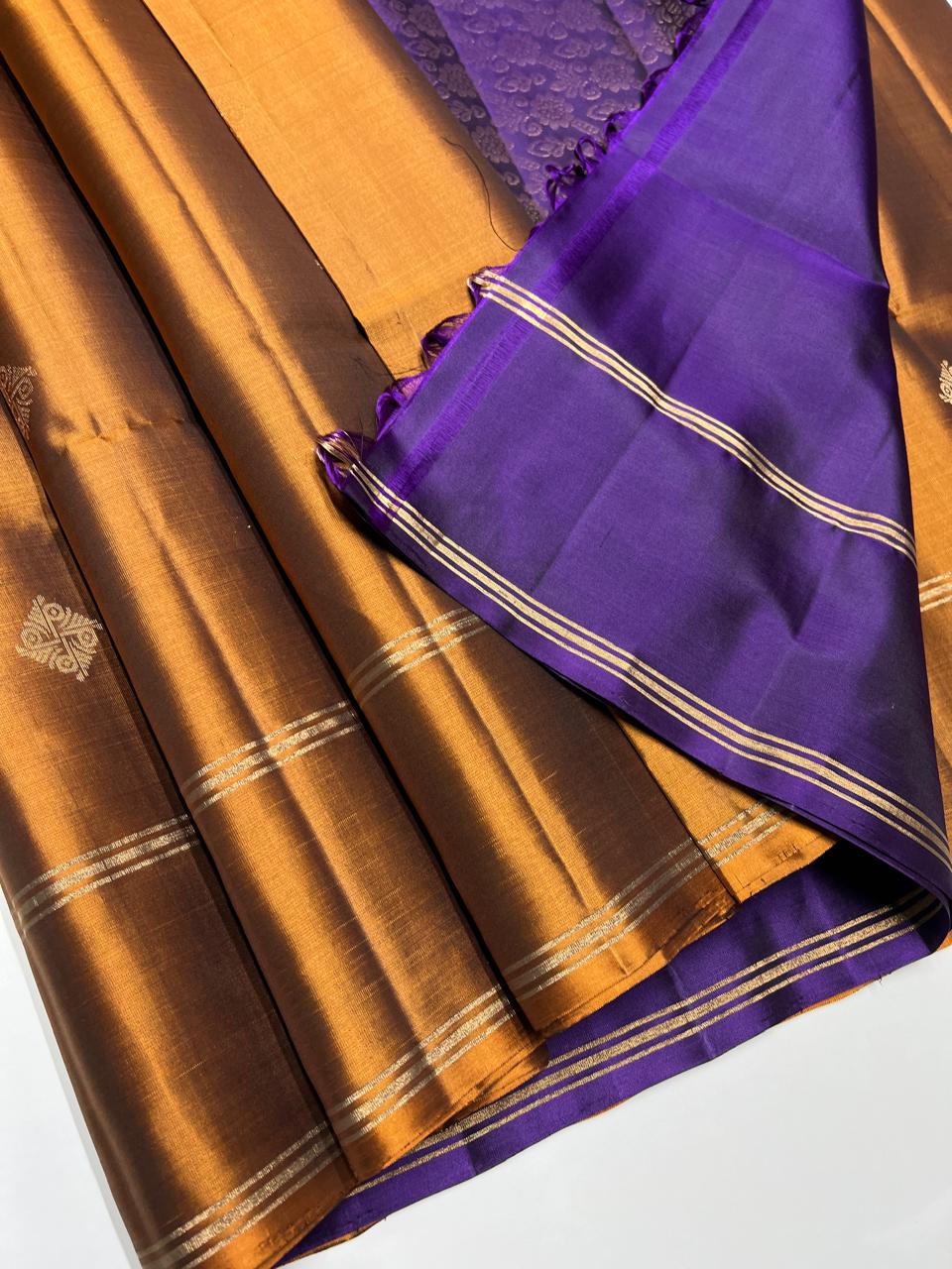 Chocolate & Purple - Soft Silk Saree