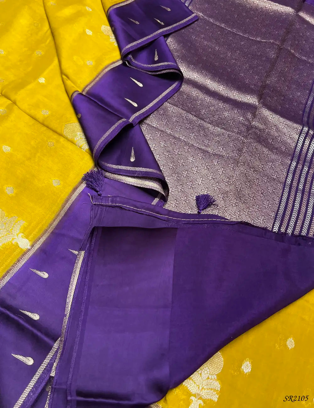 Amber Gold & Purple - Viscose Silk Saree -