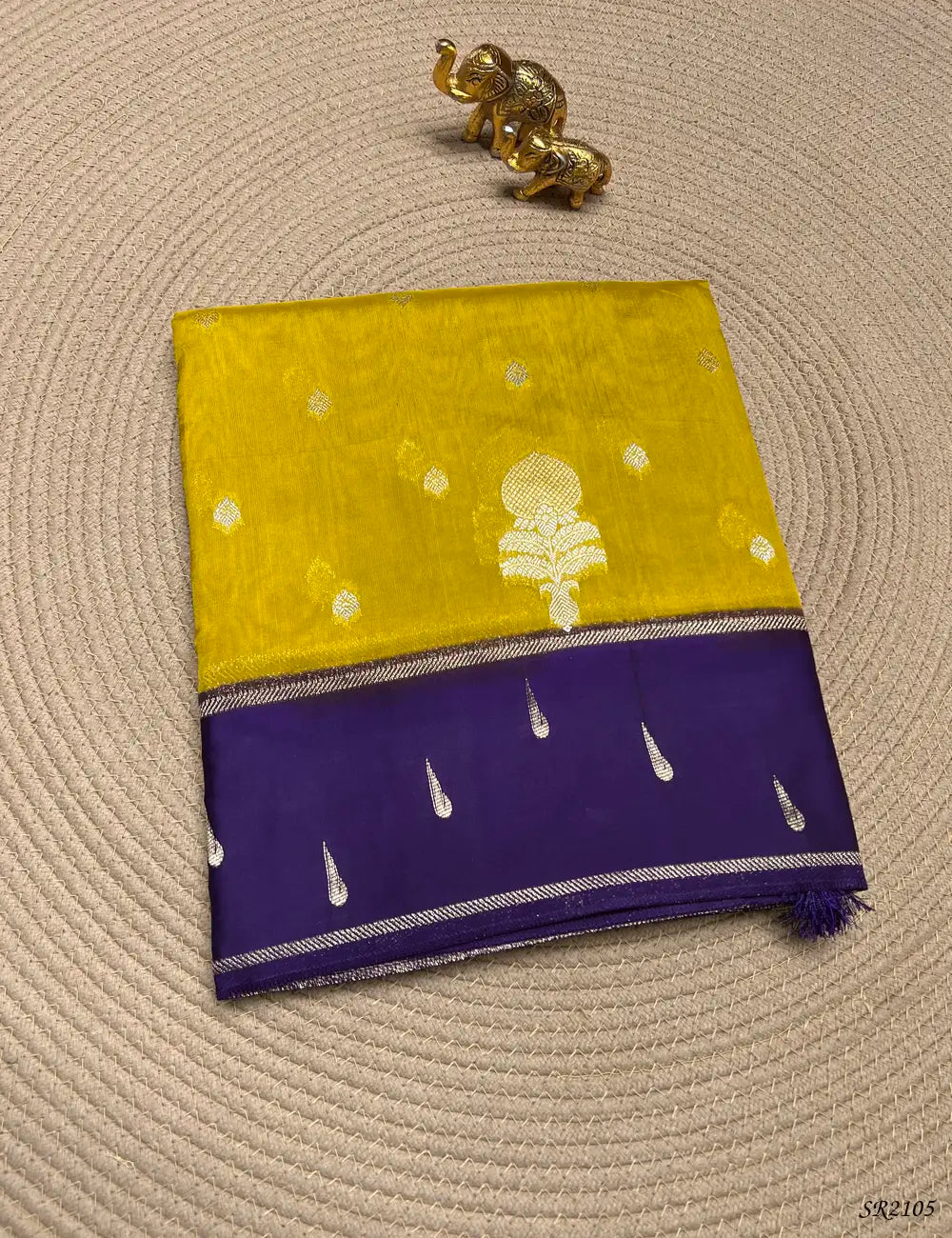 Amber Gold & Purple - Viscose Silk Saree Front View