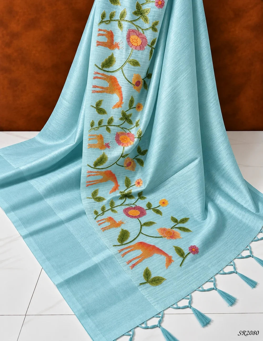 Arctic Blue - Silk X Linen Saree Pallu View