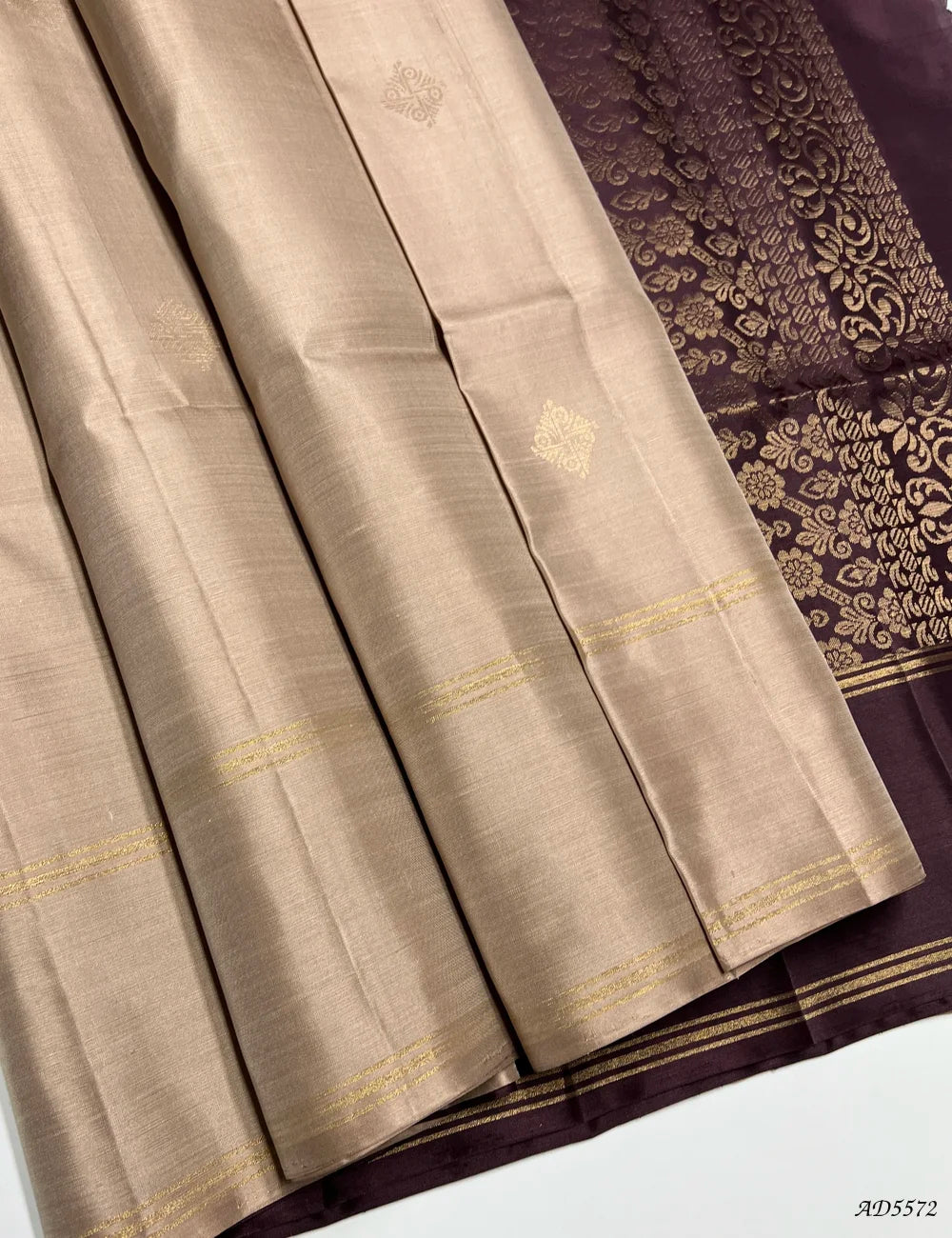 Beige & Coffee Brown - Soft Silk Saree Front View