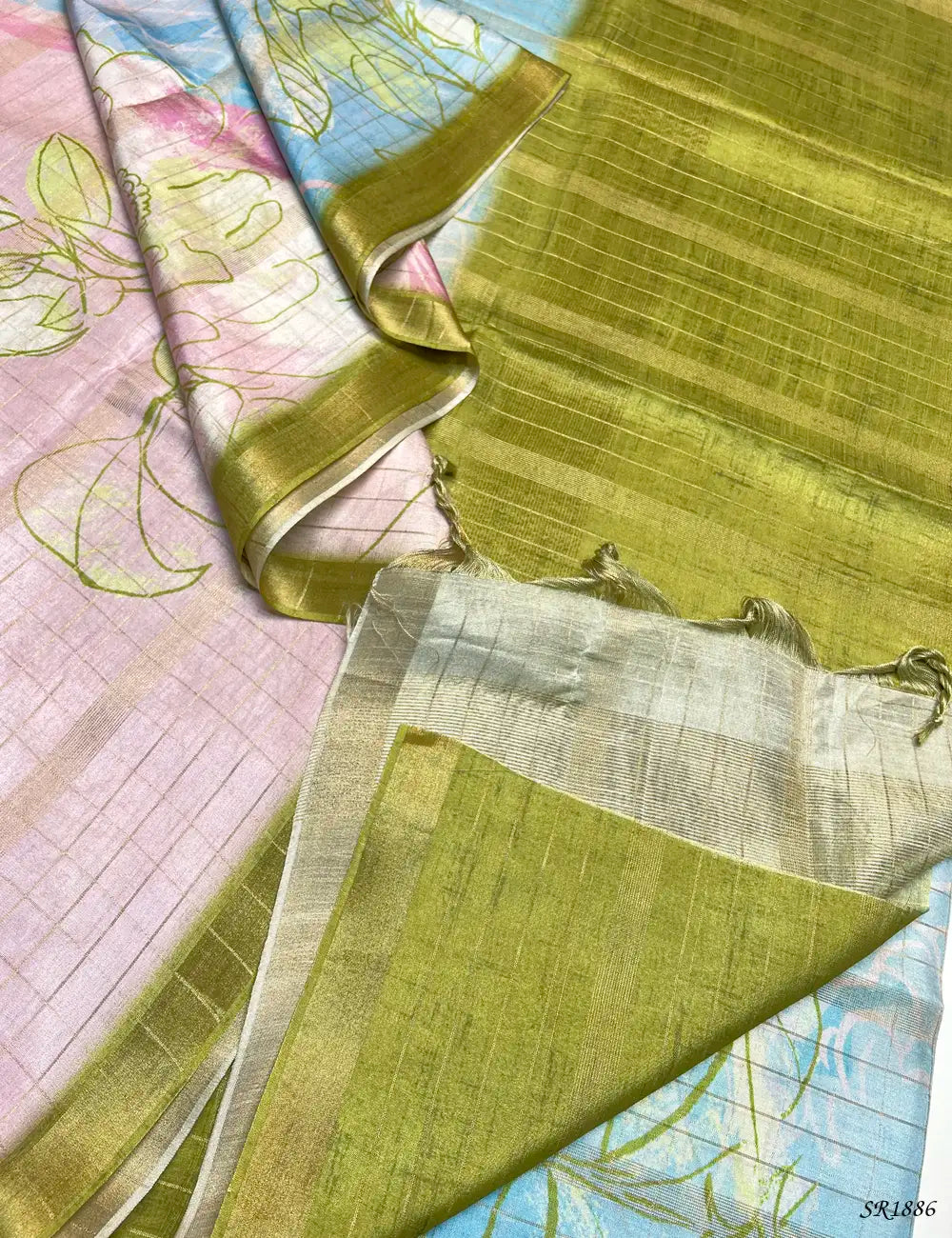 Beige & Green - Kadhi Georgette Saree -