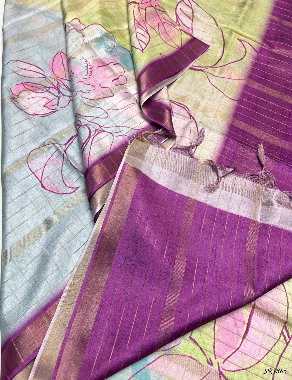 Beige & Lavender - Kadhi Georgette Saree -