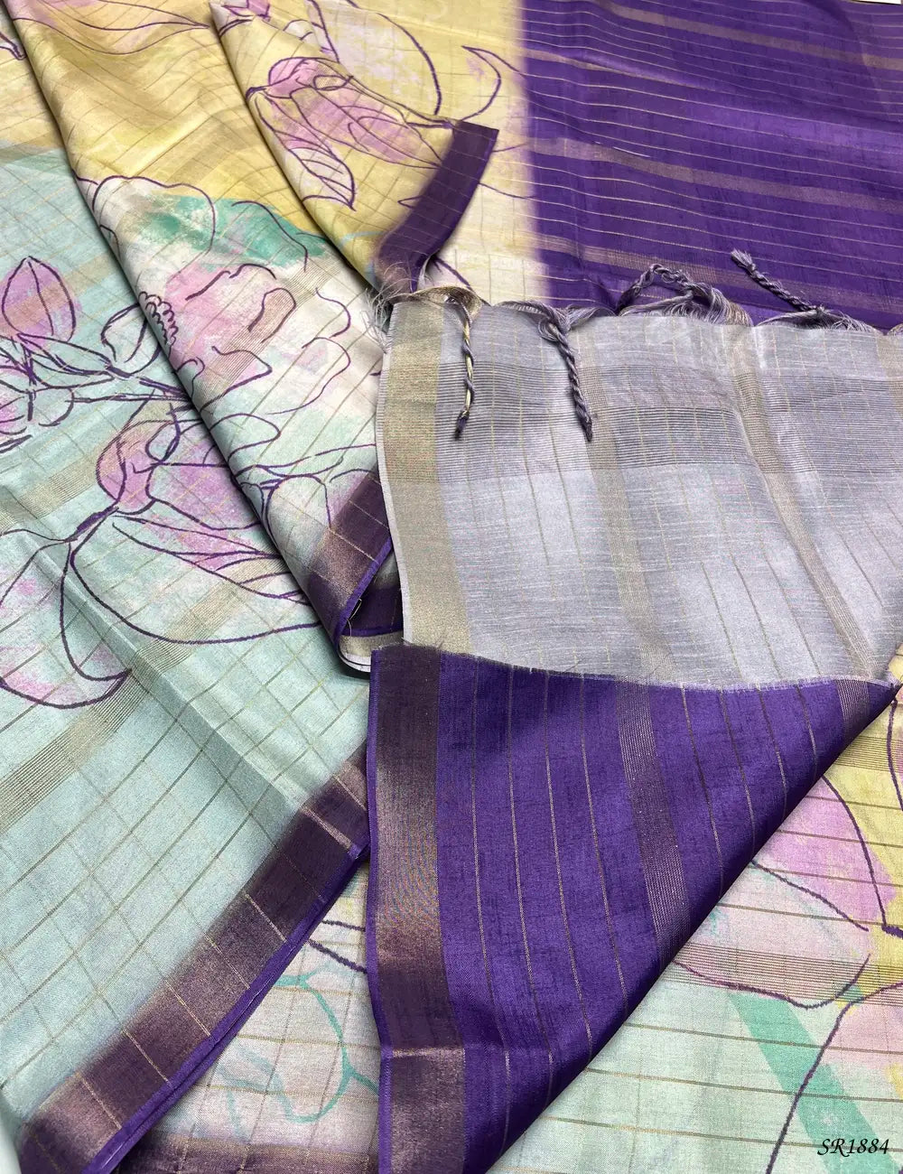 Beige & Purple - Kadhi Georgette Saree -