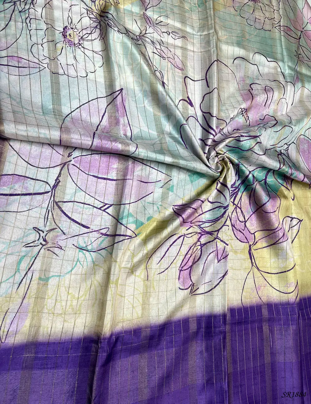 Beige & Purple - Kadhi Georgette Saree Front View