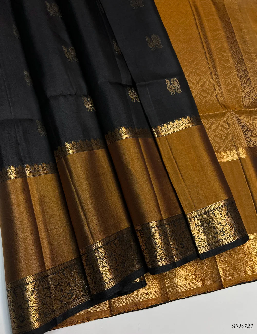 Black & Bronze - Retta Pet Soft Silk Saree Front View
