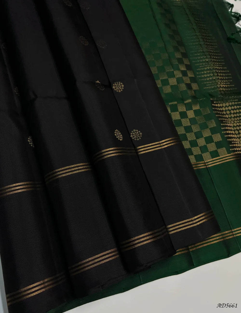 Black & Green - Soft Silk Saree Front View